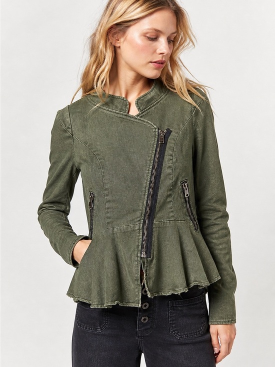Free People Jackets & Blazers - Free People Olive Green Asymmetrical Zip Peplum Jacket Moto Military, 4